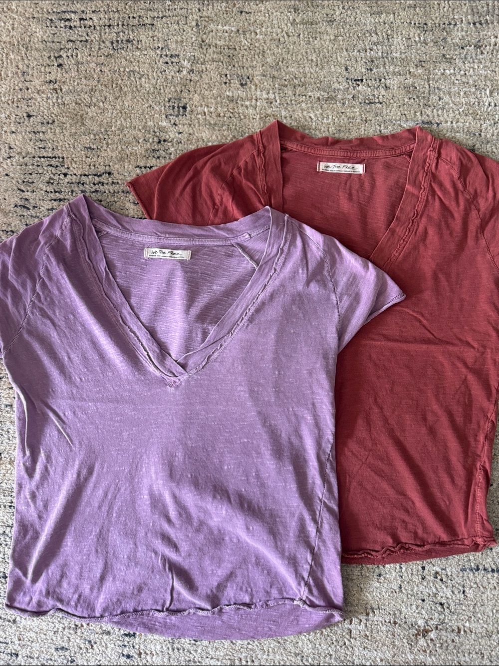 Pair of Free People Lavender and Rust V-Neck Short Sleeve Tees size Medium
